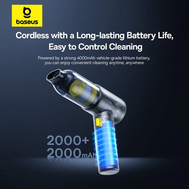 Transparent view of the dust cup and internal battery