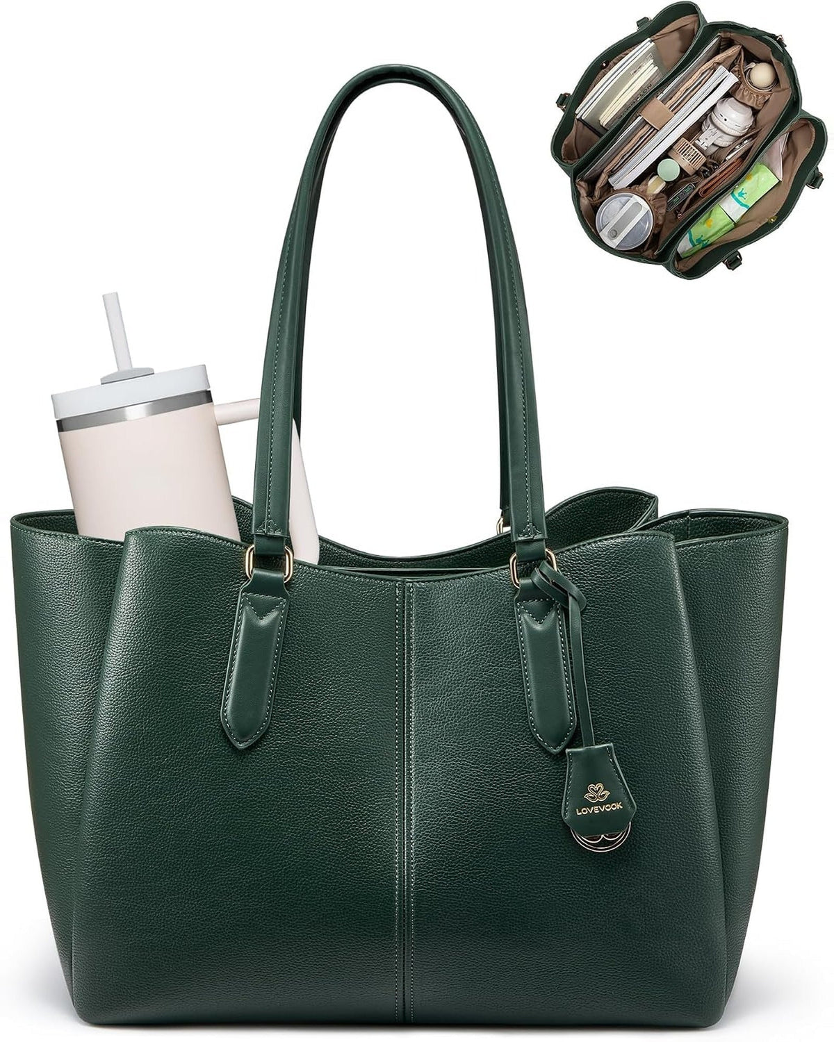 Work Tote in forest green, front view