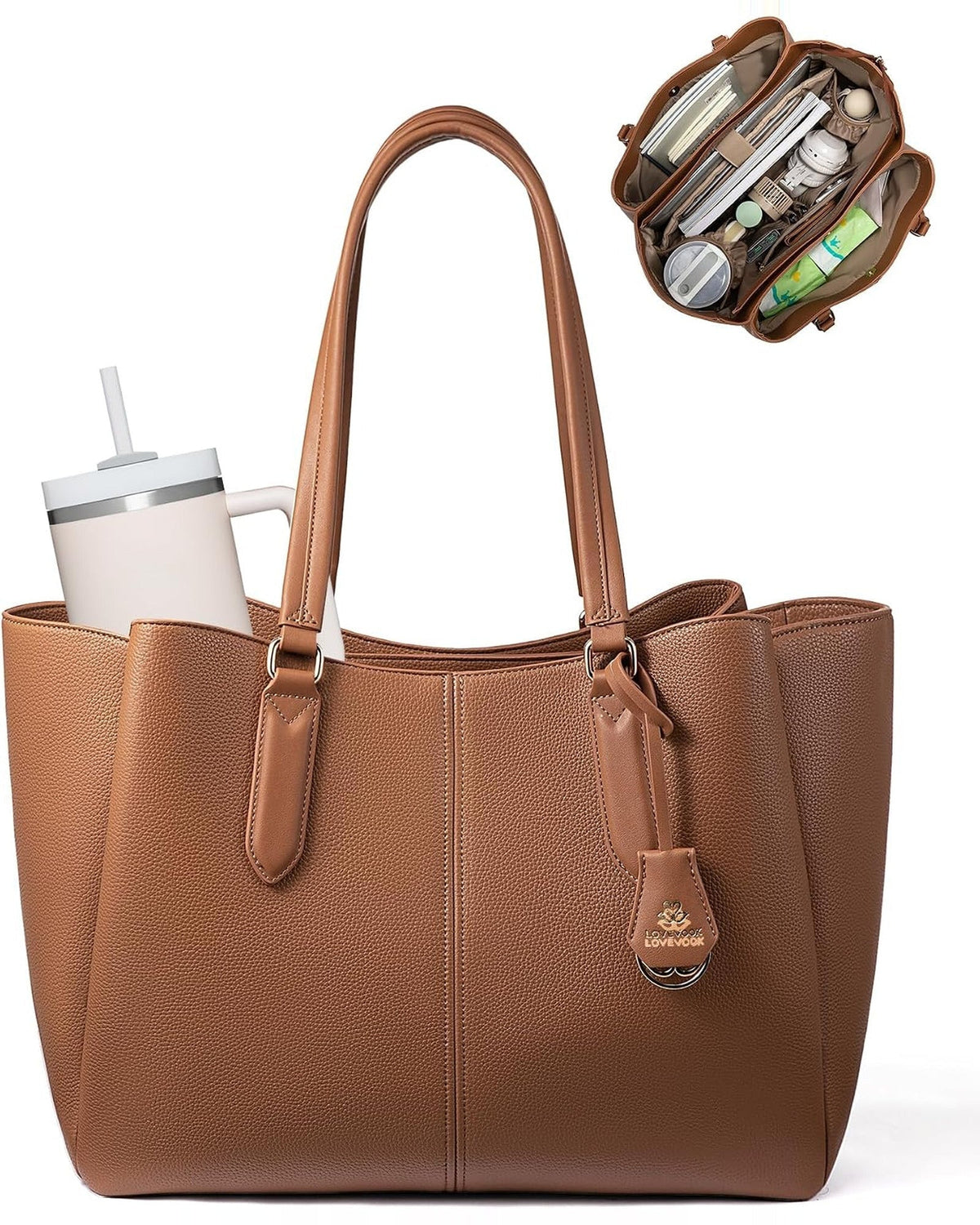 Work Tote in brown, front view