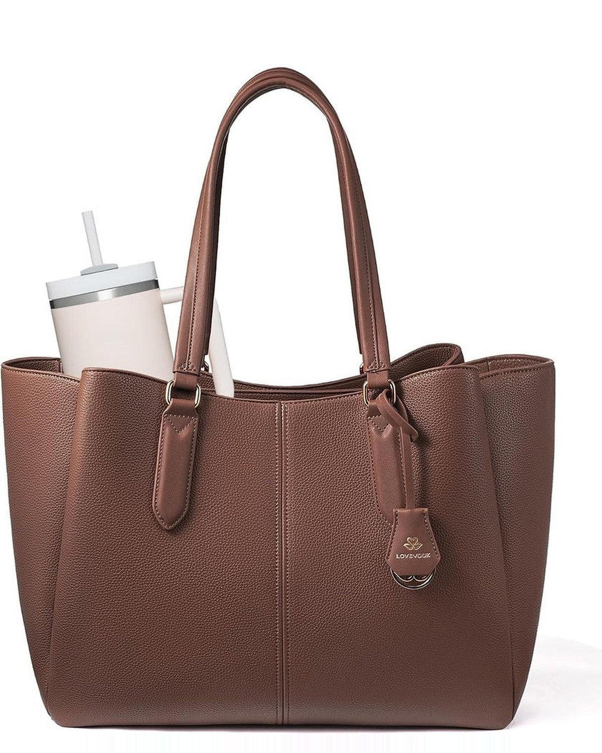 Work Tote in deep brown, front view