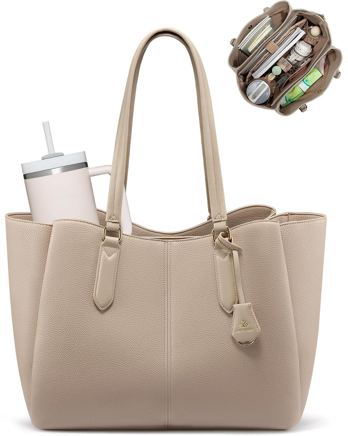 Work Tote in stone, front view